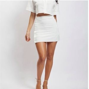 White Meshki Maja Button Up Linen Mini Skirt